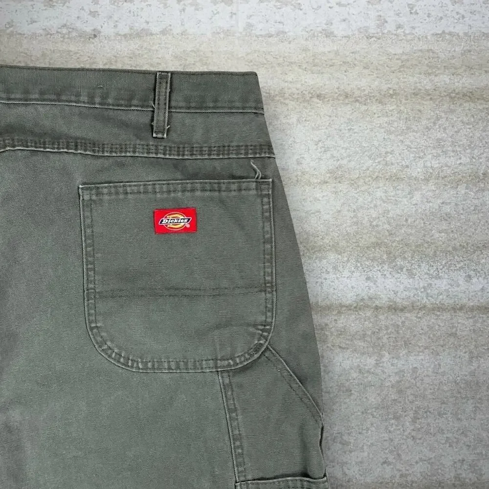 Vintage 90s Dickies Carpenter Pants 40x30 Baggy Wide Leg Fit Olive Green Canvas